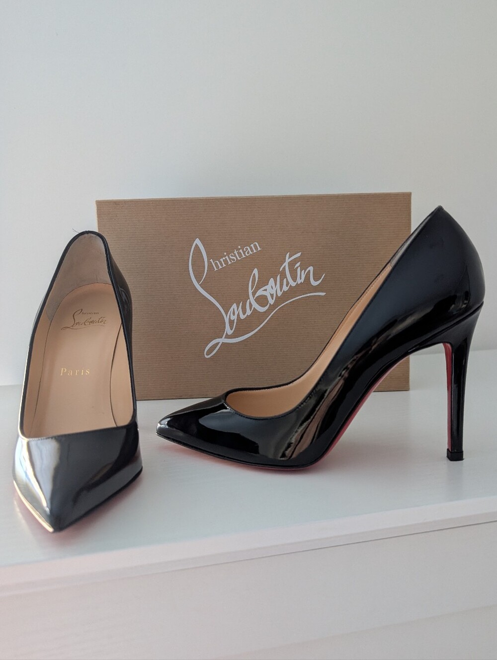 Christian Louboutin Women's Black Patent Pointed-Toe Pumps Pigalle 100mm